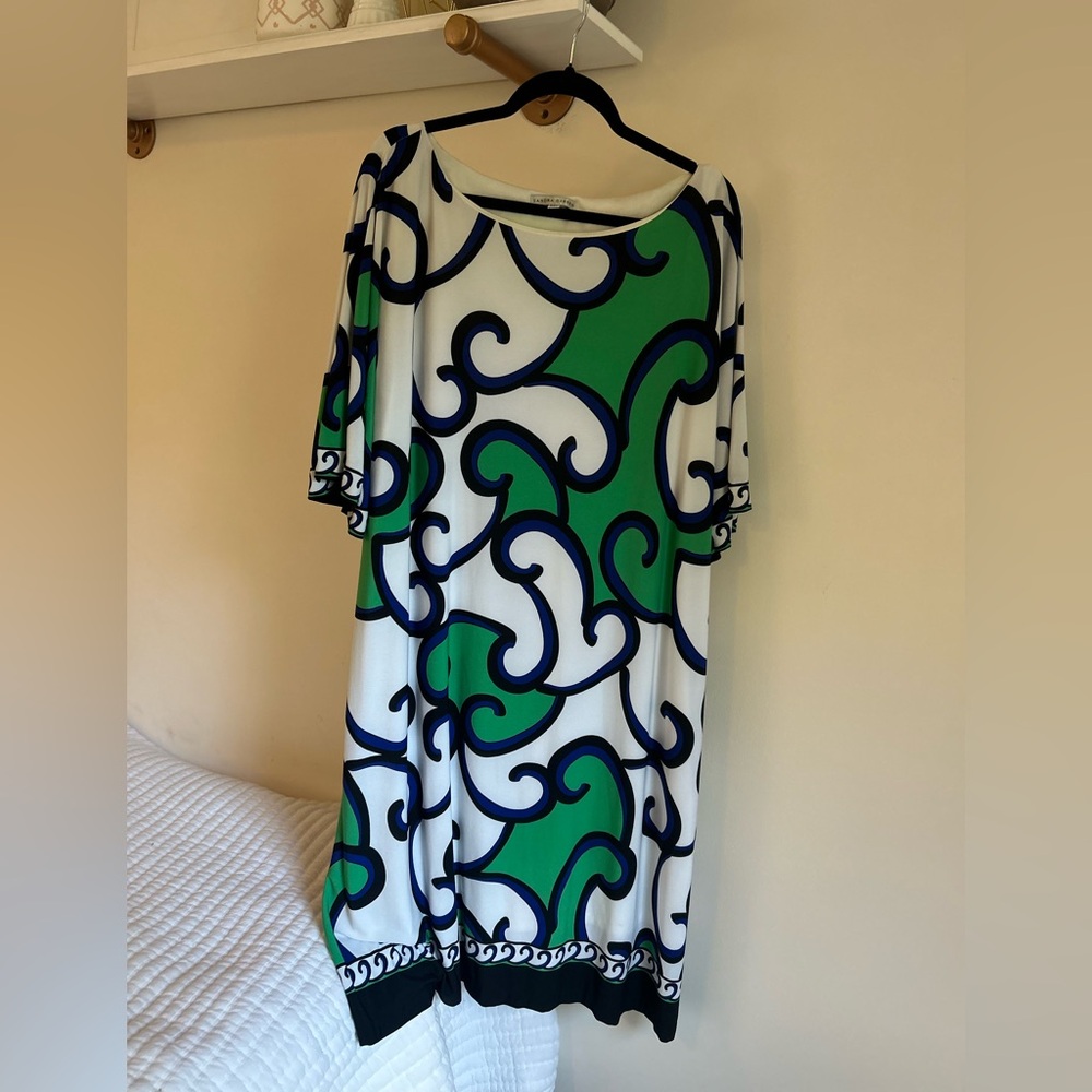 Sandra Darren Dress with Green and Blue Patterns‎